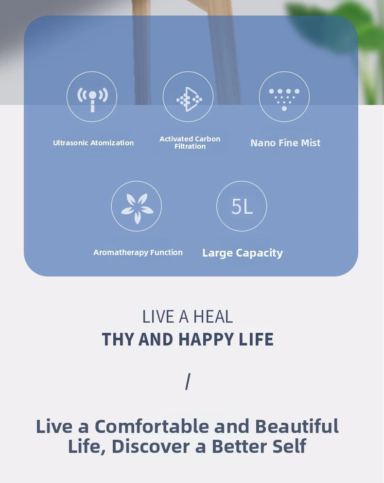 5L Humidifier With Air Purifier Top Fill Water Tank No Leak Cool Mist Humidifier With Filter Humidifier For Dry Skin and Allergies